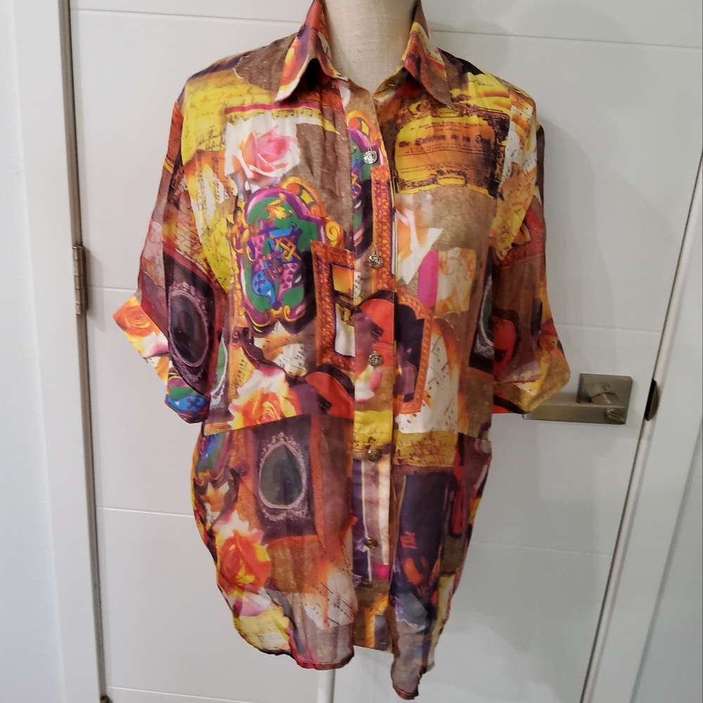 Jerri Sherman Collection Vintage Silk Short Sleeve Shirt Size 12